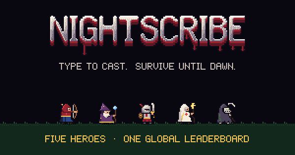 Nightscribe: five pixel-art heroes under the night sky